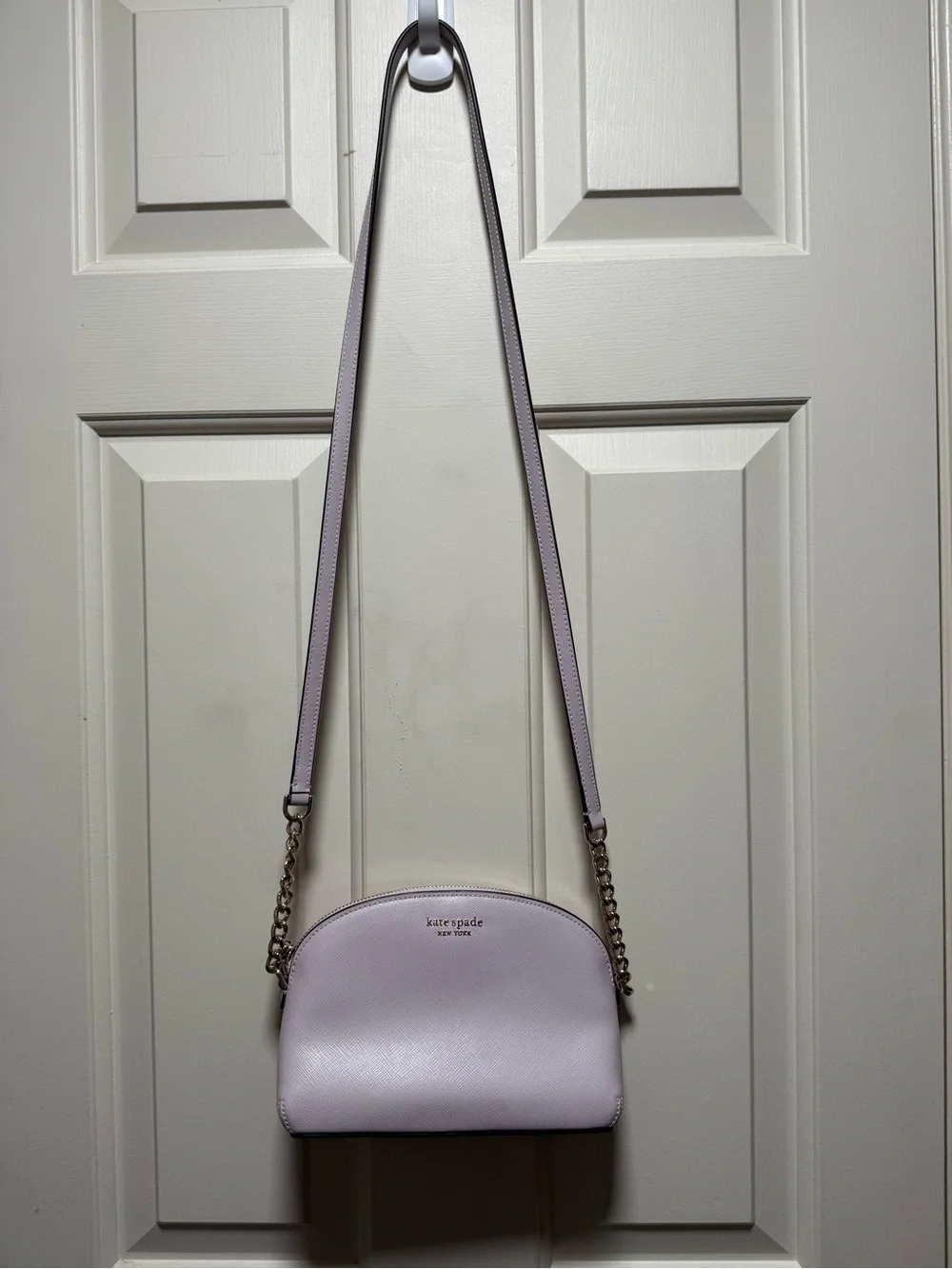 Kate Spade Lilac Saffiano Leather Hilli Dome Crossbody with Gold Chain